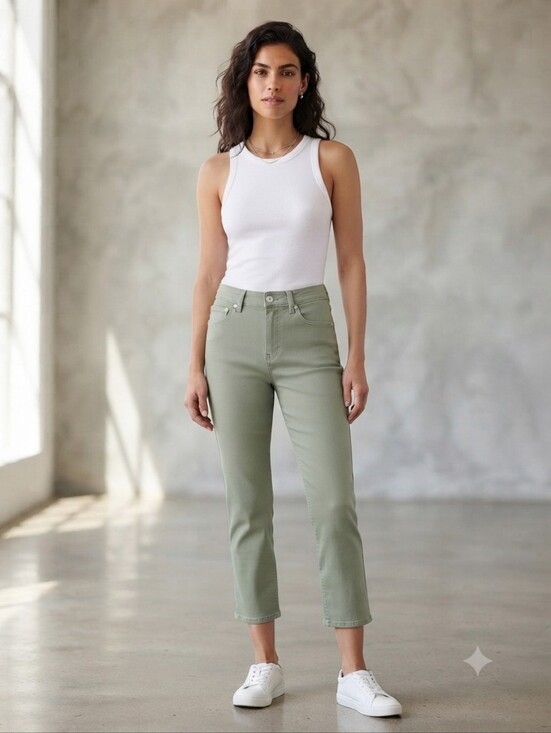 J. Jill Denim - J. Jill High-Rise Straight Leg Crop Light Olivine Size 6 NWT Stretch 14×23